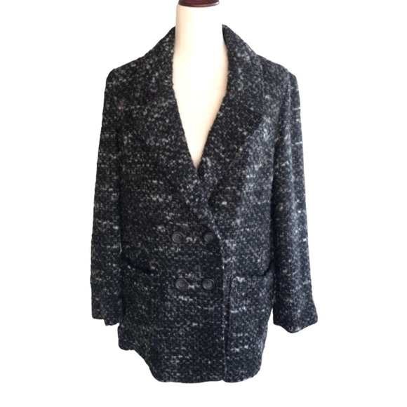 J. Jill Black Wool Blend Oversized Boucle Coat Small Black Camel Brown - Picture 8 of 8